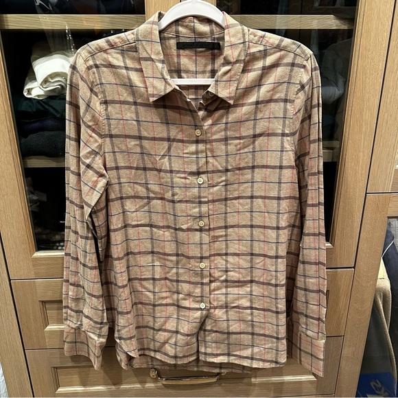 Jenni Kayne Womens Lightweight Flannel Plaid Button-Up Shirt Minimalist Luxury - Picture 9 of 9